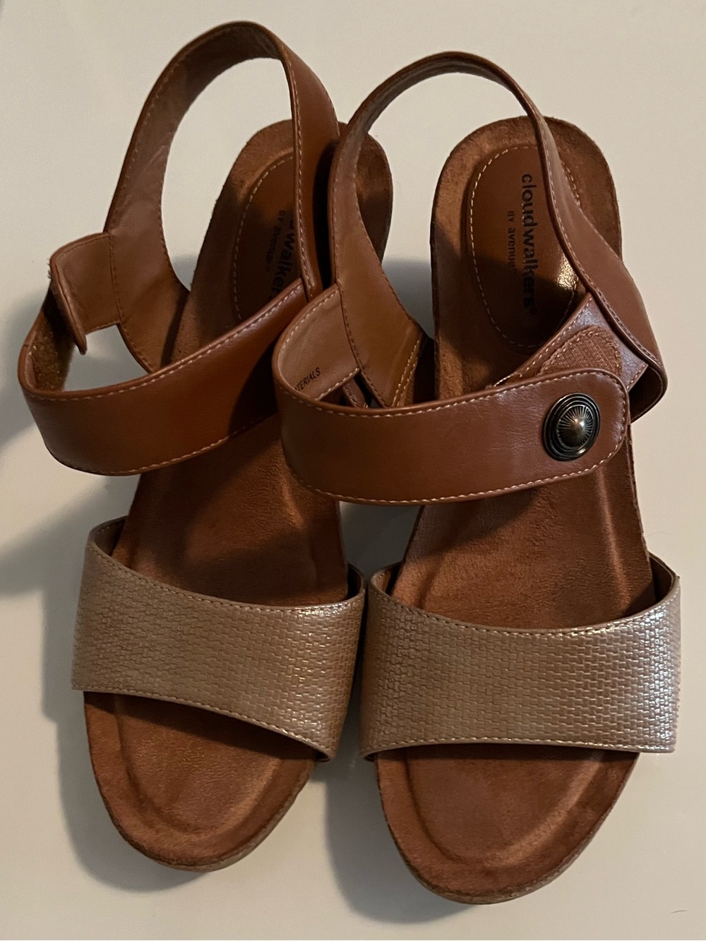 cloudwalkers Brown & Metallic Tan Comfort Wesge Sandals